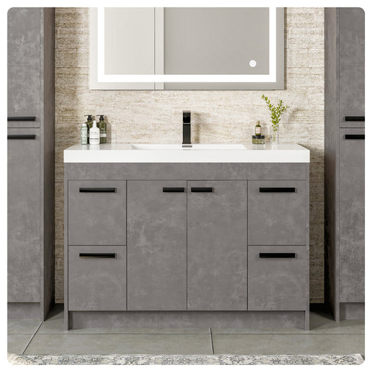 Lugano 48"W x 20"D Cement Gray Bathroom Vanity with Acrylic Countertop and Integrated Sink