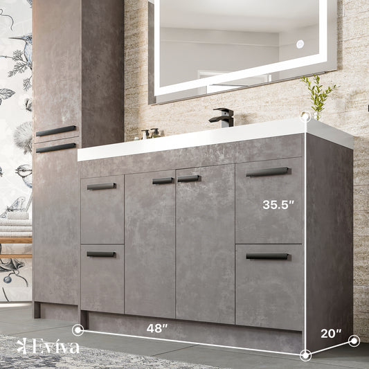 Lugano 48"W x 20"D Cement Gray Bathroom Vanity with Acrylic Countertop and Integrated Sink