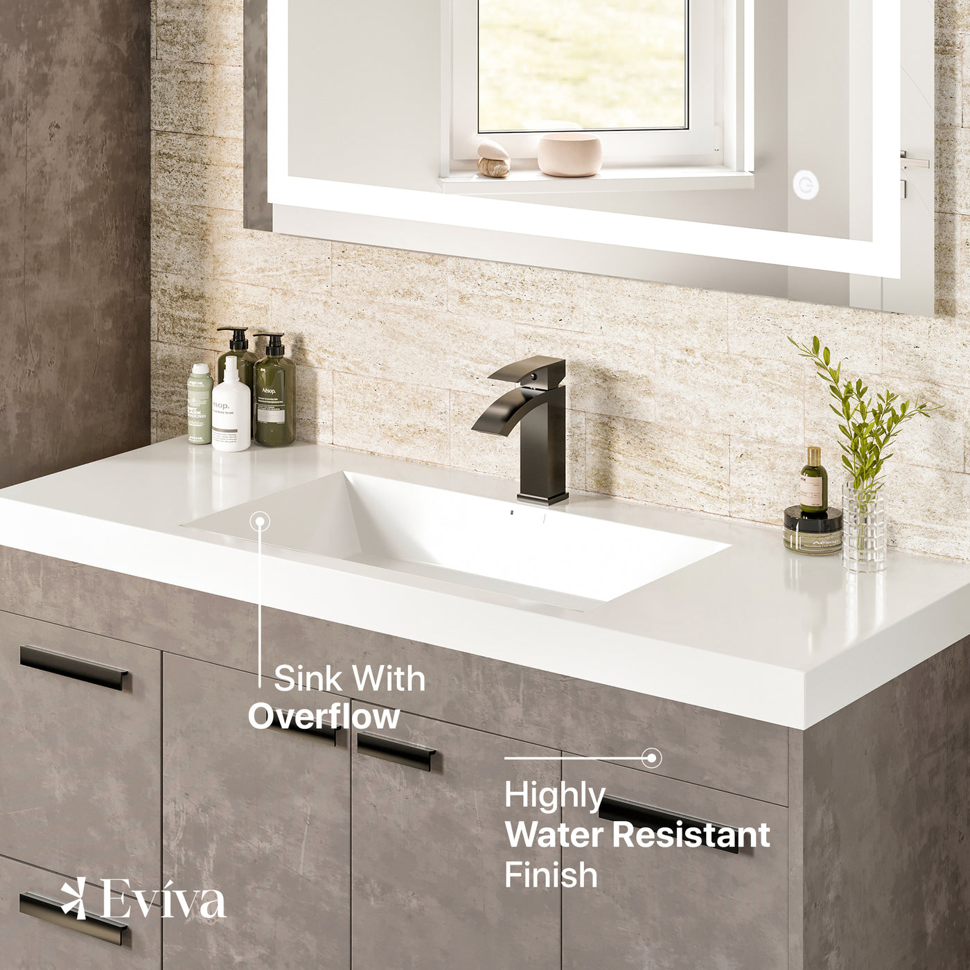 Lugano 48"W x 20"D Concrete Gray Bathroom Vanity with White Acrylic Countertop and Integrated Sink