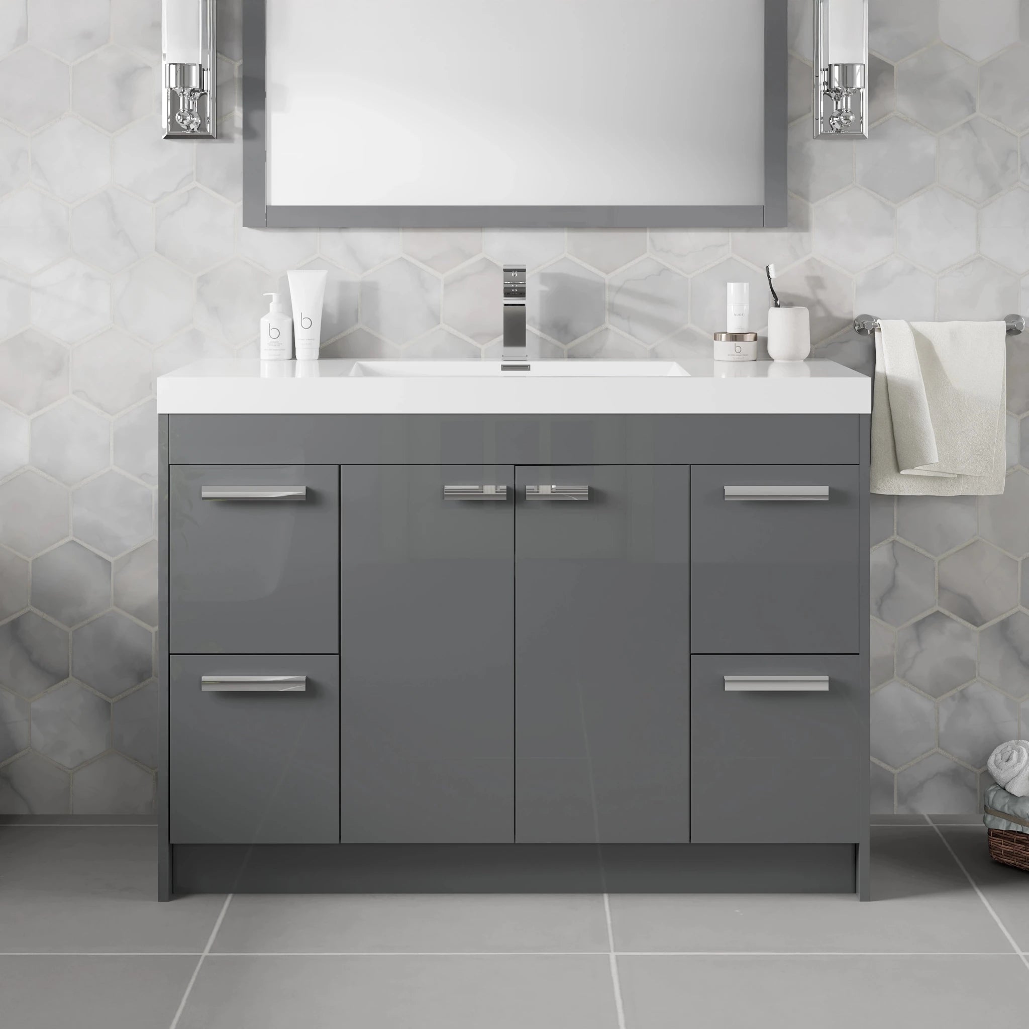 Lugano 48 in. Gray Single Sink Bath Vanity with Acrylic Top and Integrated Sink - Bathroom Vanity by Eviva