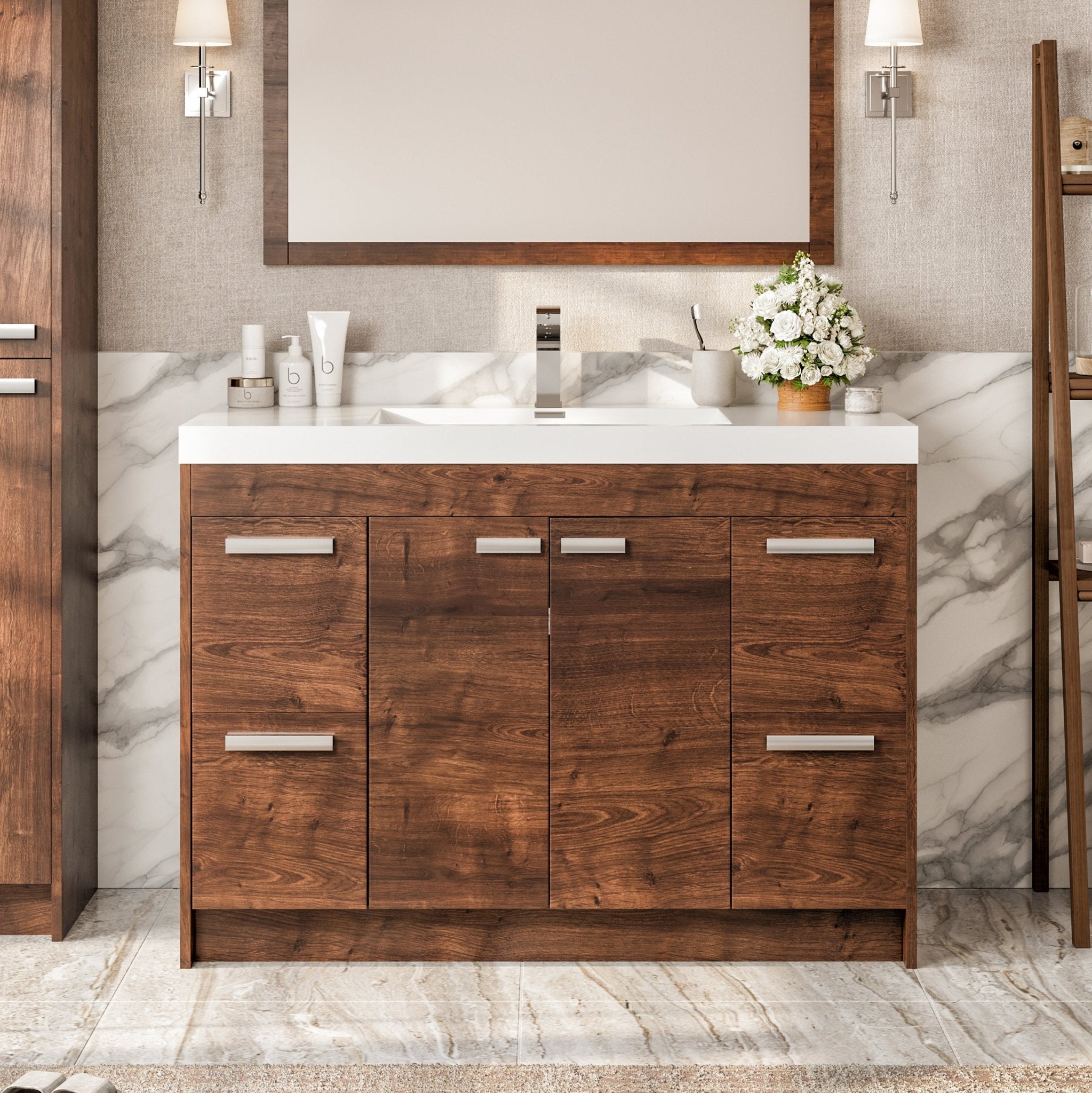 Lugano 48 in. Rosewood Single Sink Bath Vanity with Acrylic Top and Integrated Sink - Bathroom Vanity by Eviva