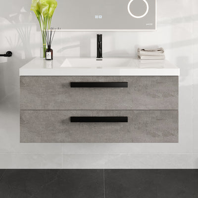 Surf 36"W x 20"D Concrete Gray Wall Mount Bathroom Vanity with White Acrylic Countertop and Integrated Sink