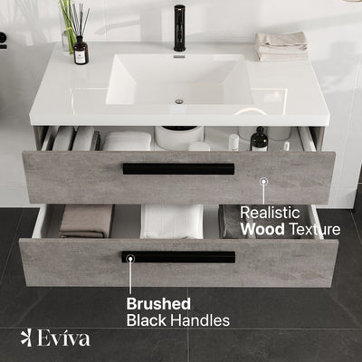 Surf 36"W x 20"D Concrete Gray Wall Mount Bathroom Vanity with White Acrylic Countertop and Integrated Sink