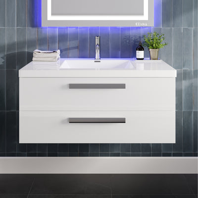 Surf 36"W x 20"D White Wall Mount Bathroom Vanity with White Acrylic Countertop and Integrated Sink