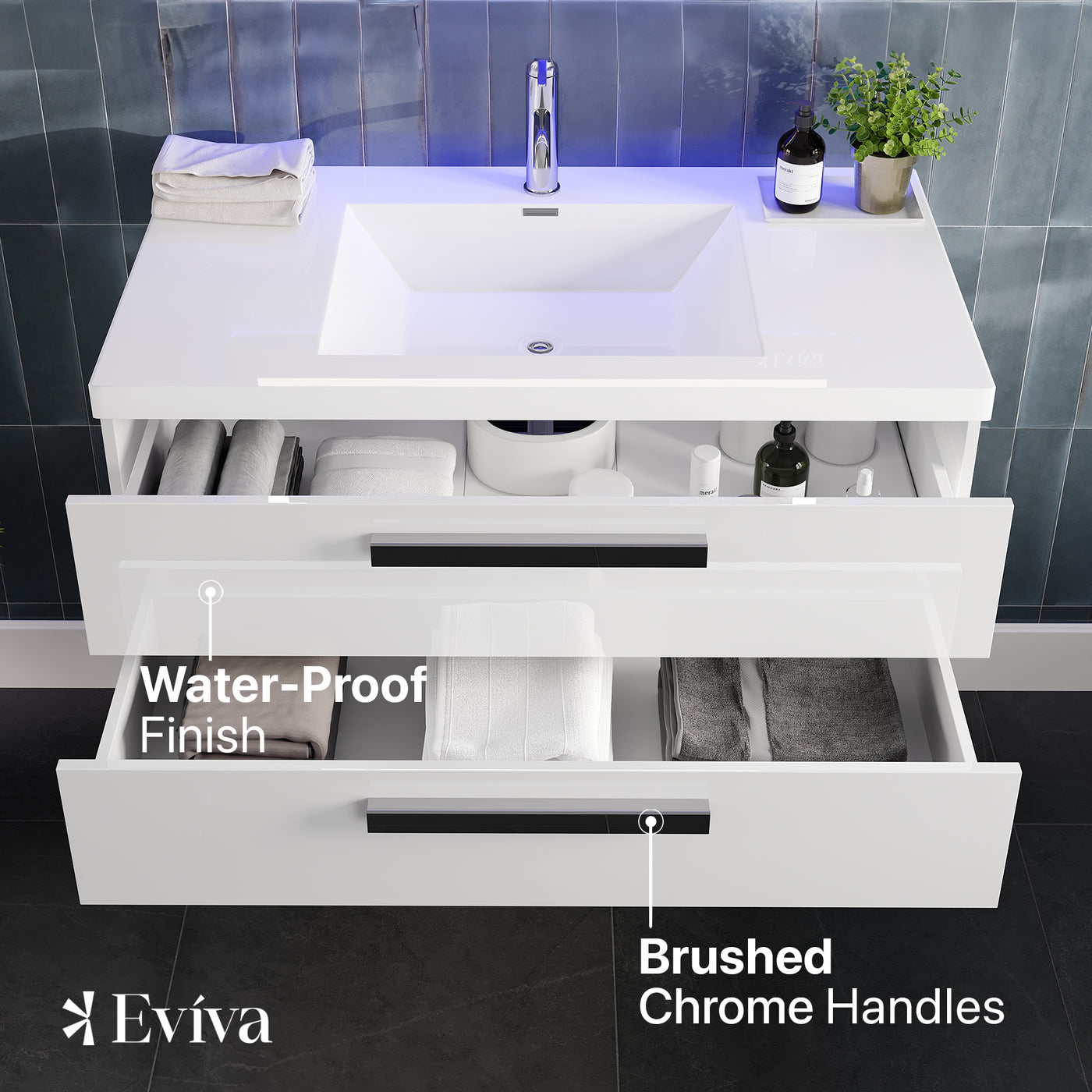 Surf 36"W x 20"D White Wall Mount Bathroom Vanity with White Acrylic Countertop and Integrated Sink