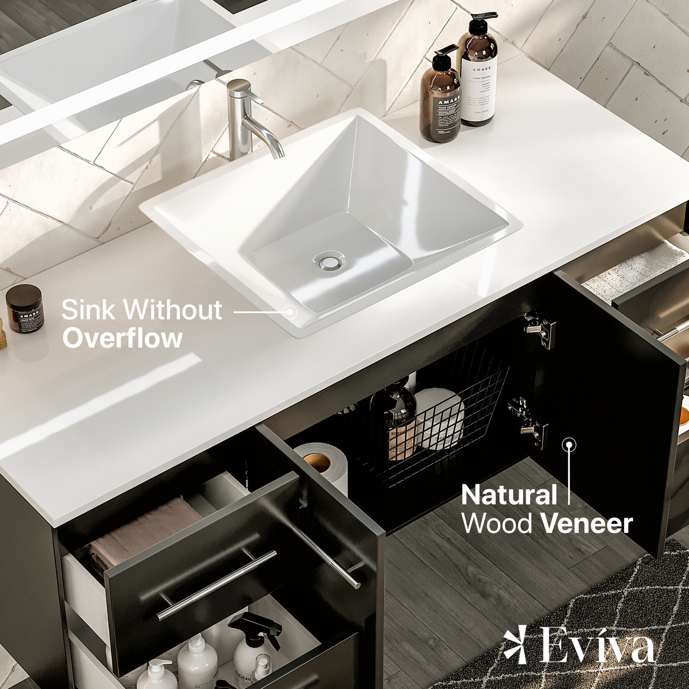 Wave 48"W x 22"D Espresso Wall Mount Bathroom Vanity with White Quartz Countertop and Vessel Porcelain Sink