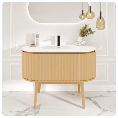 Haven 39"W x 22"D Natural Oak Bathroom Vanity with White Solid Surface Countertop and Integrated Sink