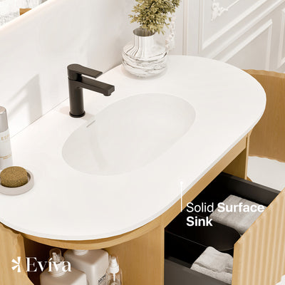 Haven 39"W x 22"D Natural Oak Bathroom Vanity with White Solid Surface Countertop and Integrated Sink