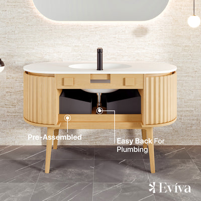 Haven 48"W x 22"D Natural Oak Bathroom Vanity with White Solid Surface Countertop and Integrated Sink