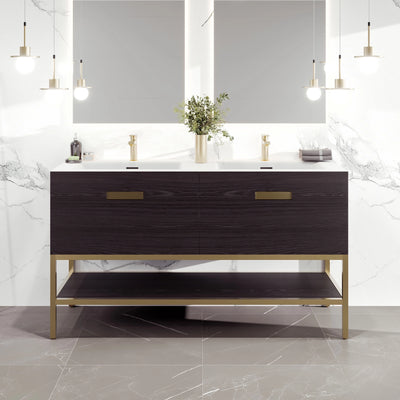 Iris Bathroom Vanity with White Solid Surface Countertop and Integrated Sinks