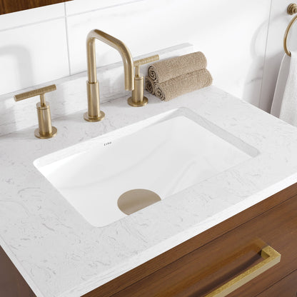 Nora 24 in. Walnut Single Sink Bath Vanity with Arabescato Engineered Stone Top and Undermount Porcelain Sink - Bathroom Vanity by Eviva