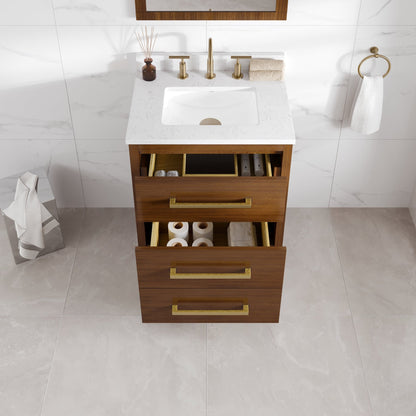 Nora 24 in. Walnut Single Sink Bath Vanity with Arabescato Engineered Stone Top and Undermount Porcelain Sink - Bathroom Vanity by Eviva