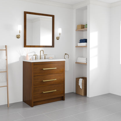 Nora 30 in. Walnut Single Sink Bath Vanity with Arabescato Engineered Stone Top and Undermount Porcelain Sink
