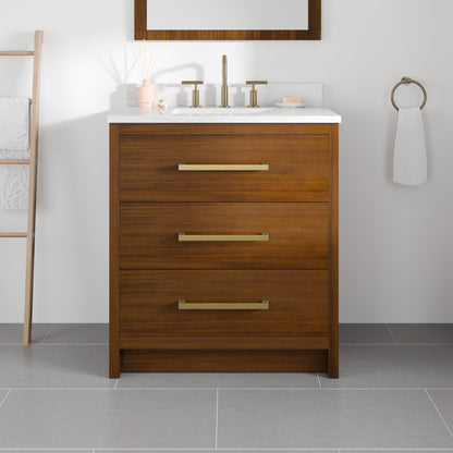 Nora 30 in. Walnut Single Sink Bath Vanity with Arabescato Engineered Stone Top and Undermount Porcelain Sink