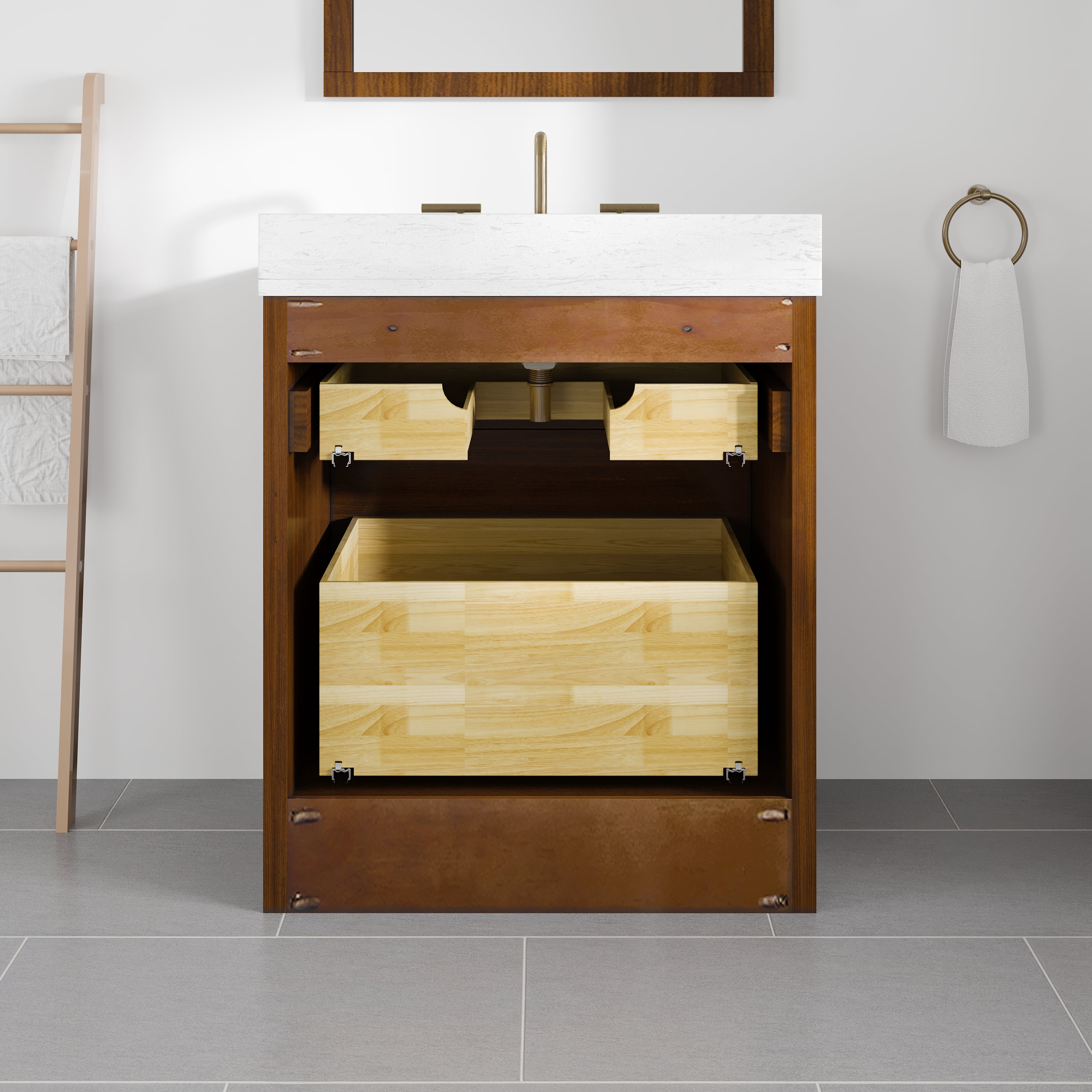 Nora 30 in. Walnut Single Sink Bath Vanity with Arabescato Engineered Stone Top and Undermount Porcelain Sink