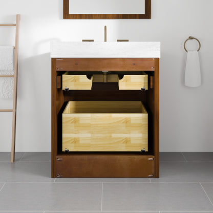 Nora 30 in. Walnut Single Sink Bath Vanity with Arabescato Engineered Stone Top and Undermount Porcelain Sink
