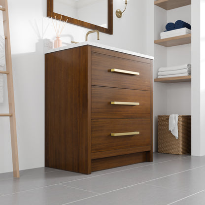 Nora 30 in. Walnut Single Sink Bath Vanity with Arabescato Engineered Stone Top and Undermount Porcelain Sink