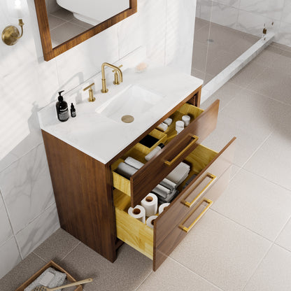 Nora 36 in. Walnut Single Sink Bath Vanity with Arabescato Engineered Stone Top and Undermount Porcelain Sink - Bathroom Vanity by Eviva