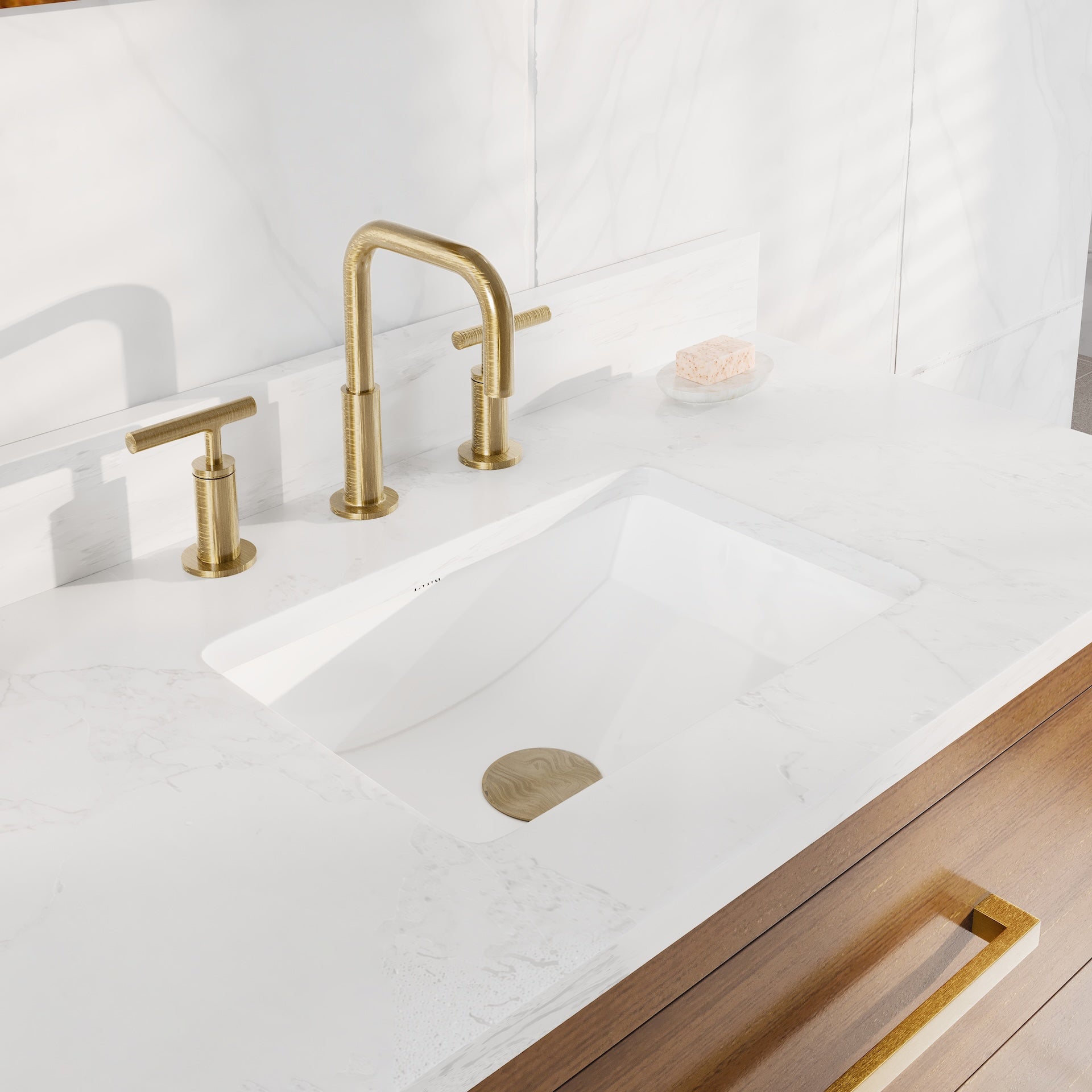 Nora 36 in. Walnut Single Sink Bath Vanity with Arabescato Engineered Stone Top and Undermount Porcelain Sink - Bathroom Vanity by Eviva