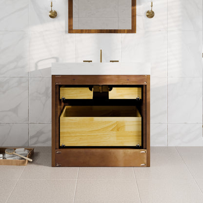 Nora 36 in. Walnut Single Sink Bath Vanity with Arabescato Engineered Stone Top and Undermount Porcelain Sink - Bathroom Vanity by Eviva