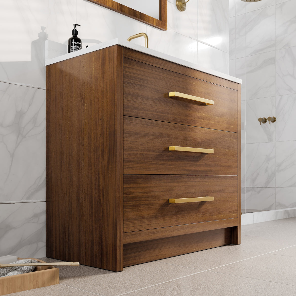 Nora 36 in. Walnut Single Sink Bath Vanity with Arabescato Engineered Stone Top and Undermount Porcelain Sink - Bathroom Vanity by Eviva