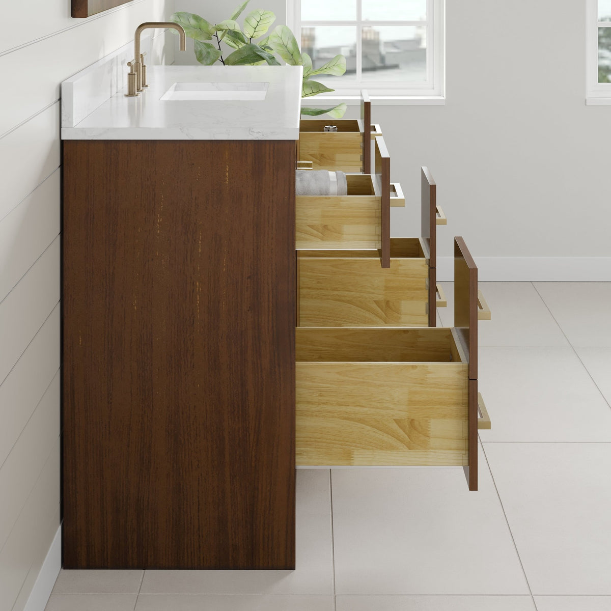 Nora 48 in. Walnut Single Sink Bath Vanity with Arabescato Engineered Stone Top and Undermount Porcelain Sink - Bathroom Vanity by Eviva