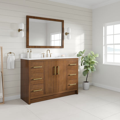 Nora 48 in. Walnut Single Sink Bath Vanity with Arabescato Engineered Stone Top and Undermount Porcelain Sink - Bathroom Vanity by Eviva
