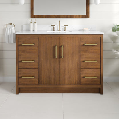 Nora 48 in. Walnut Single Sink Bath Vanity with Arabescato Engineered Stone Top and Undermount Porcelain Sink - Bathroom Vanity by Eviva