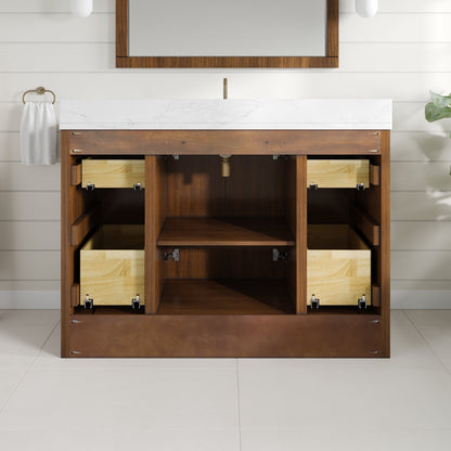 Nora 48 in. Walnut Single Sink Bath Vanity with Arabescato Engineered Stone Top and Undermount Porcelain Sink - Bathroom Vanity by Eviva