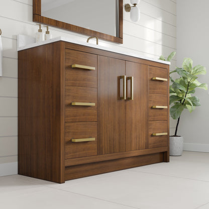 Nora 48 in. Walnut Single Sink Bath Vanity with Arabescato Engineered Stone Top and Undermount Porcelain Sink - Bathroom Vanity by Eviva