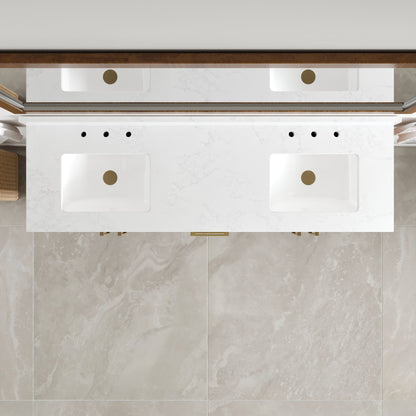 Nora 60 in. Walnut Double Sink Bath Vanity with Arabescato Engineered Stone Top and Undermount Porcelain Sinks - Bathroom Vanity by Eviva