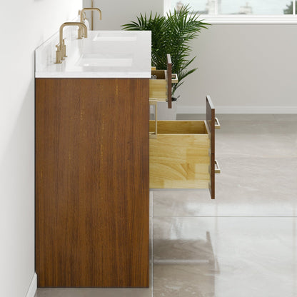 Nora 60 in. Walnut Double Sink Bath Vanity with Arabescato Engineered Stone Top and Undermount Porcelain Sinks - Bathroom Vanity by Eviva