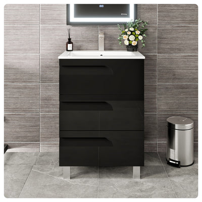 Joy 24"W x 18"D Black Bathroom Vanity with White Porcelain Countertop and Integrated Sink