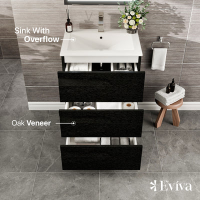 Joy 24"W x 18"D Blackwood Bathroom Vanity with White Porcelain Countertop and Integrated Sink