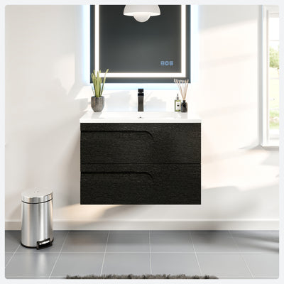 Joy 24"W x 18"D Blackwood Wall Mount Bathroom Vanity with White Porcelain Countertop and Integrated Sink