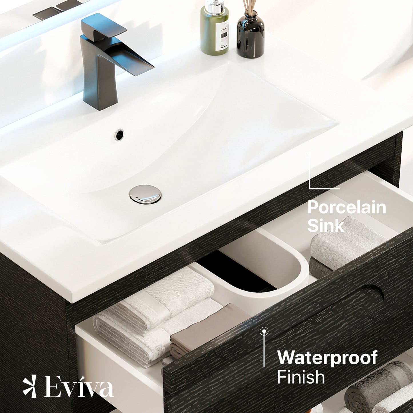 Joy 24"W x 18"D Blackwood Bathroom Vanity with Porcelain Countertop and Integrated Sink