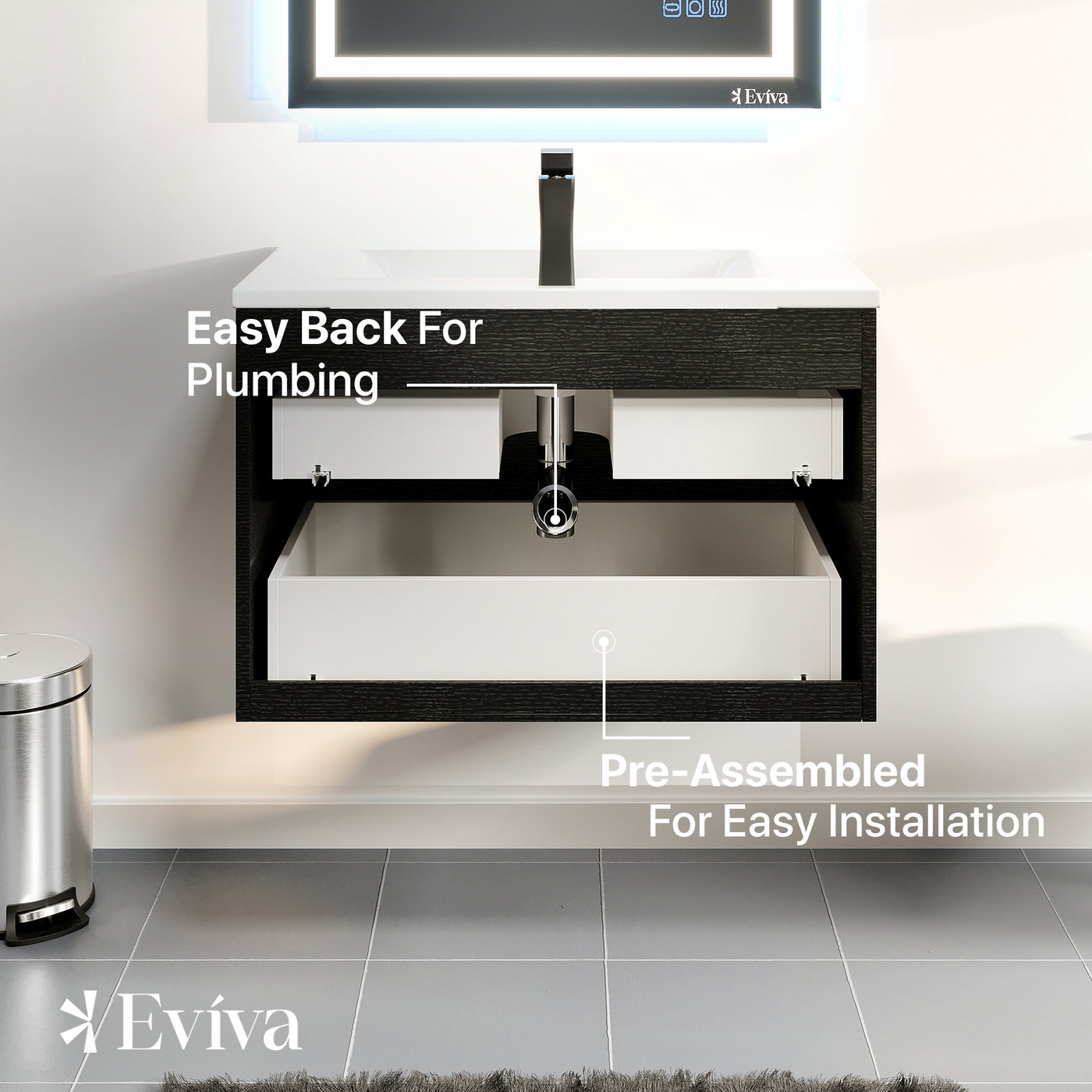 Joy 24"W x 18"D Blackwood Wall Mount Bathroom Vanity with White Porcelain Countertop and Integrated Sink