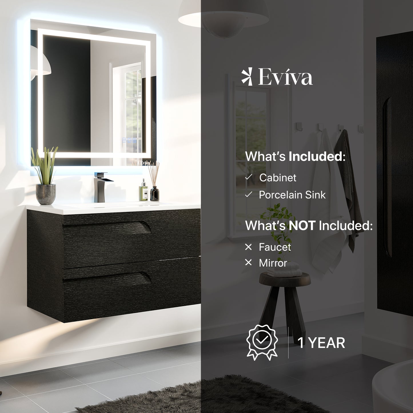 Joy 24"W x 18"D Blackwood Bathroom Vanity with Porcelain Countertop and Integrated Sink