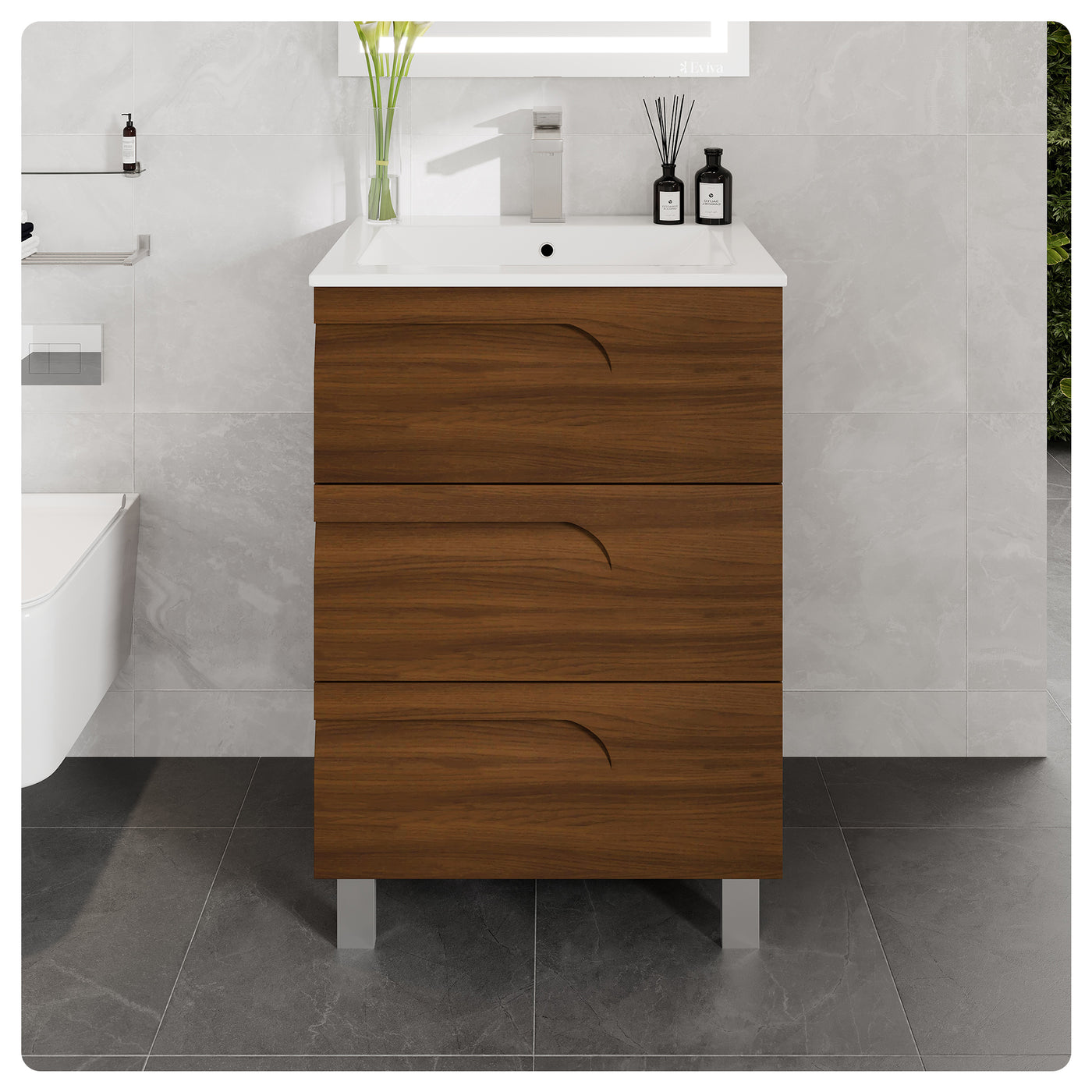 Joy 24"W x 18"D Graywood Bathroom Vanity with White Porcelain Countertop and Integrated Sink