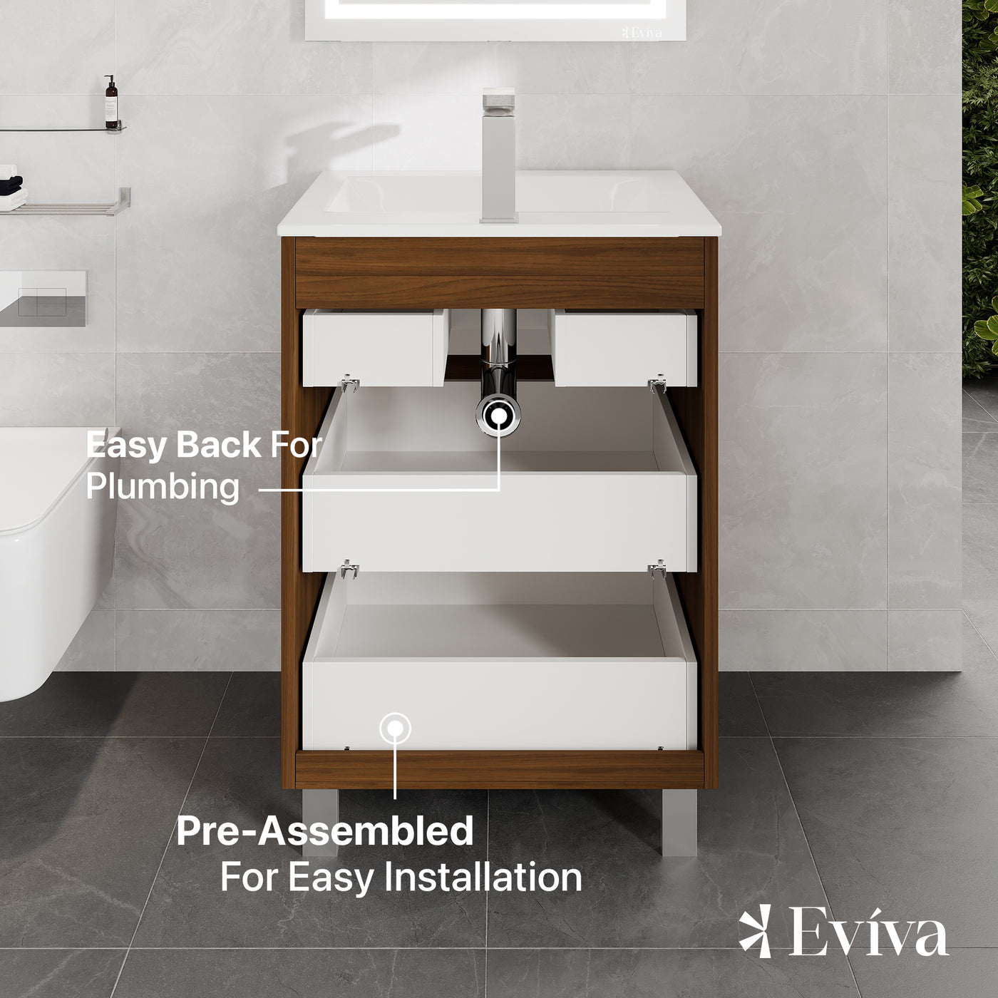 Joy 24"W x 18"D Graywood Bathroom Vanity with White Porcelain Countertop and Integrated Sink