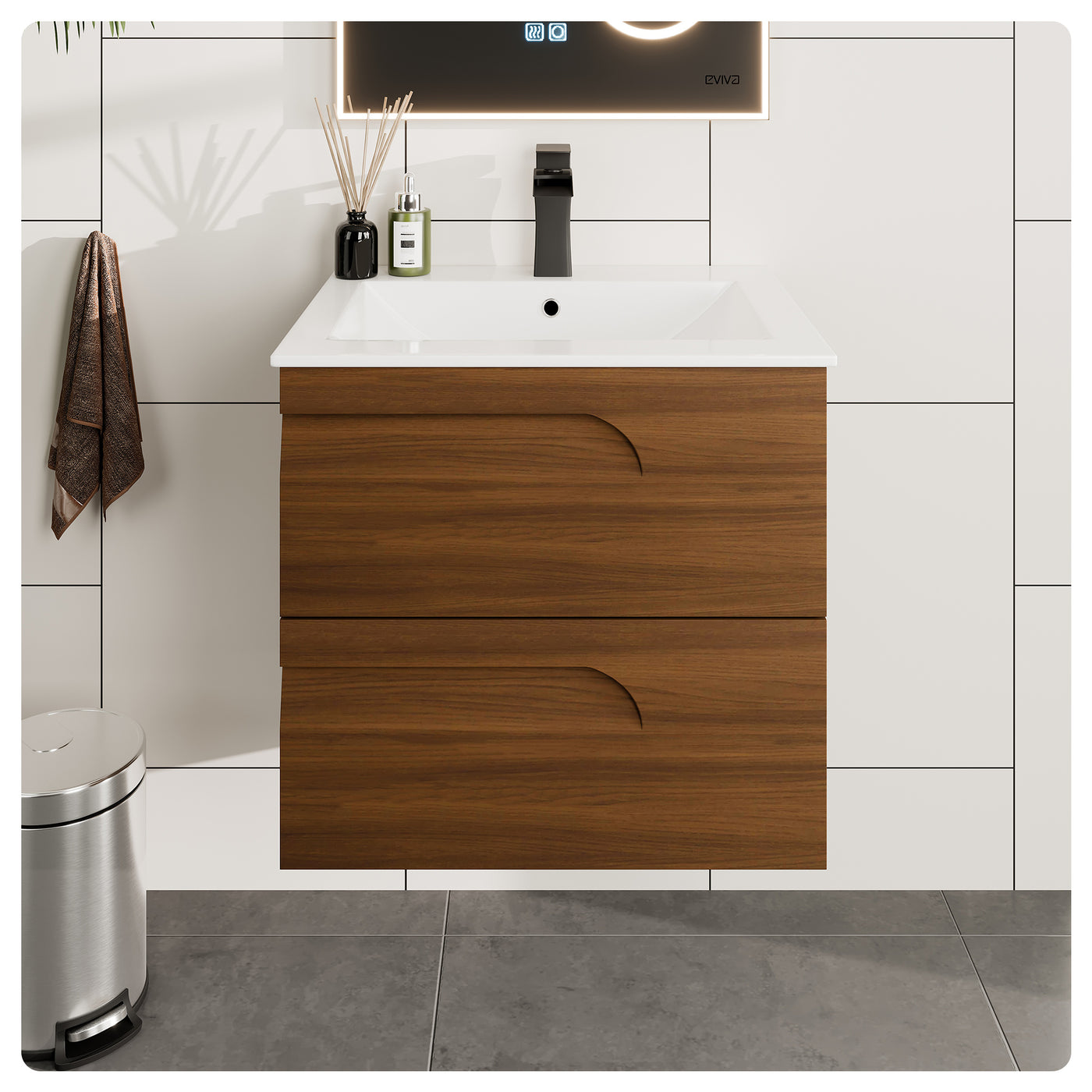 Joy 24"W x 18"D Graywood Wall Mount Bathroom Vanity with White Porcelain Countertop and Integrated Sink