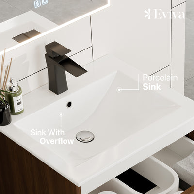 Joy 24"W x 18"D Graywood Wall Mount Bathroom Vanity with White Porcelain Countertop and Integrated Sink