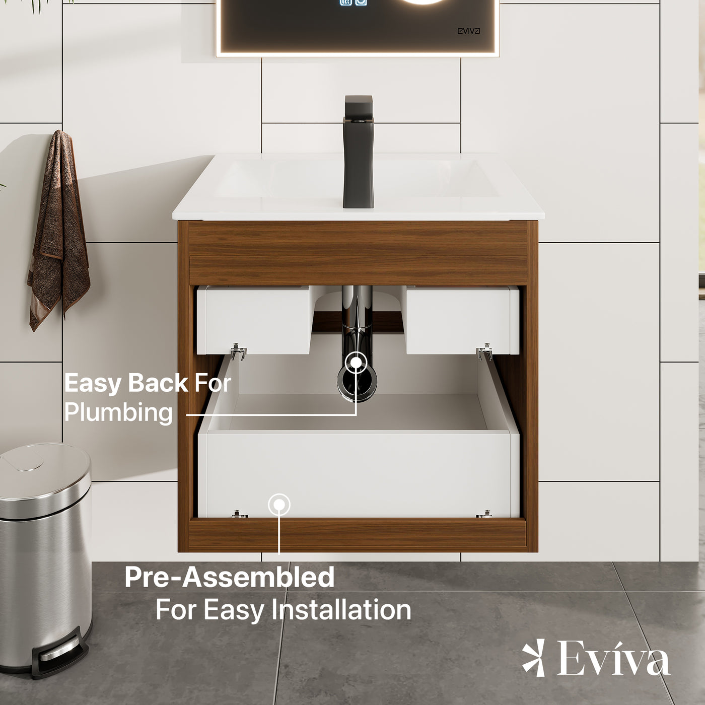 Joy 24"W x 18"D Graywood Wall Mount Bathroom Vanity with White Porcelain Countertop and Integrated Sink