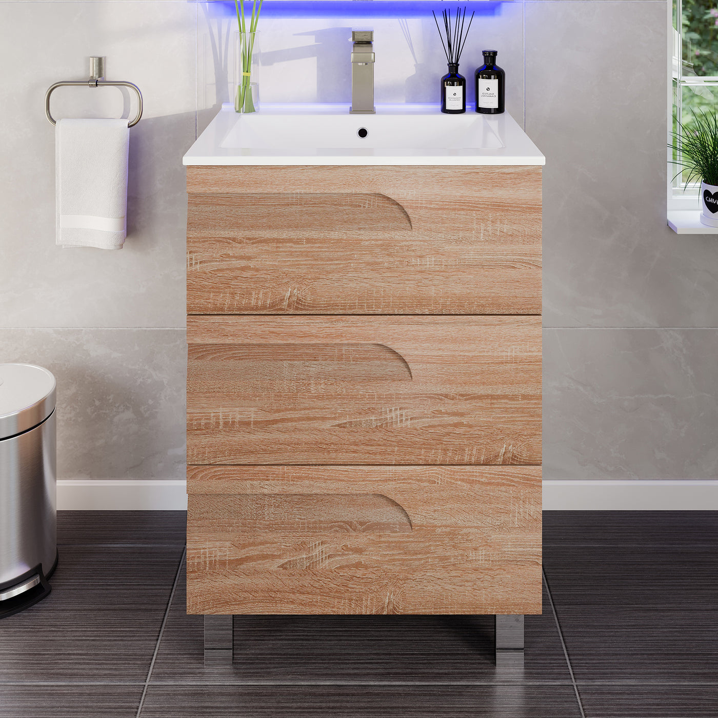 Joy 24"W x 18"D Maple Bathroom Vanity with White Porcelain Countertop and Integrated Sink