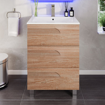 Joy 24"W x 18"D Maple Bathroom Vanity with White Porcelain Countertop and Integrated Sink