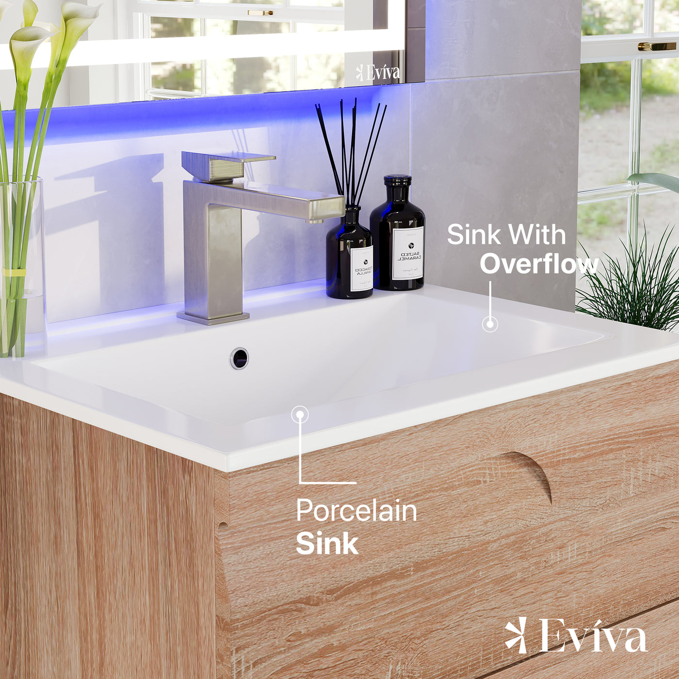 Joy 24"W x 18"D Maple Bathroom Vanity with White Porcelain Countertop and Integrated Sink