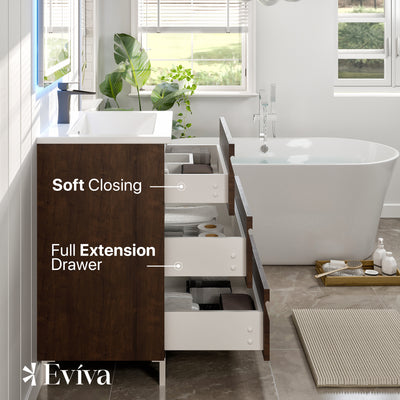 Joy 24"W x 18"D Rosewood Bathroom Vanity with White Porcelain Countertop and Integrated Sink