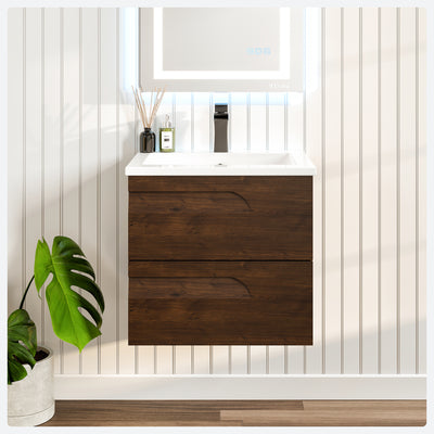 Joy 24"W x 18"D Rosewood Wall Mount Bathroom Vanity with White Porcelain Countertop and Integrated Sink