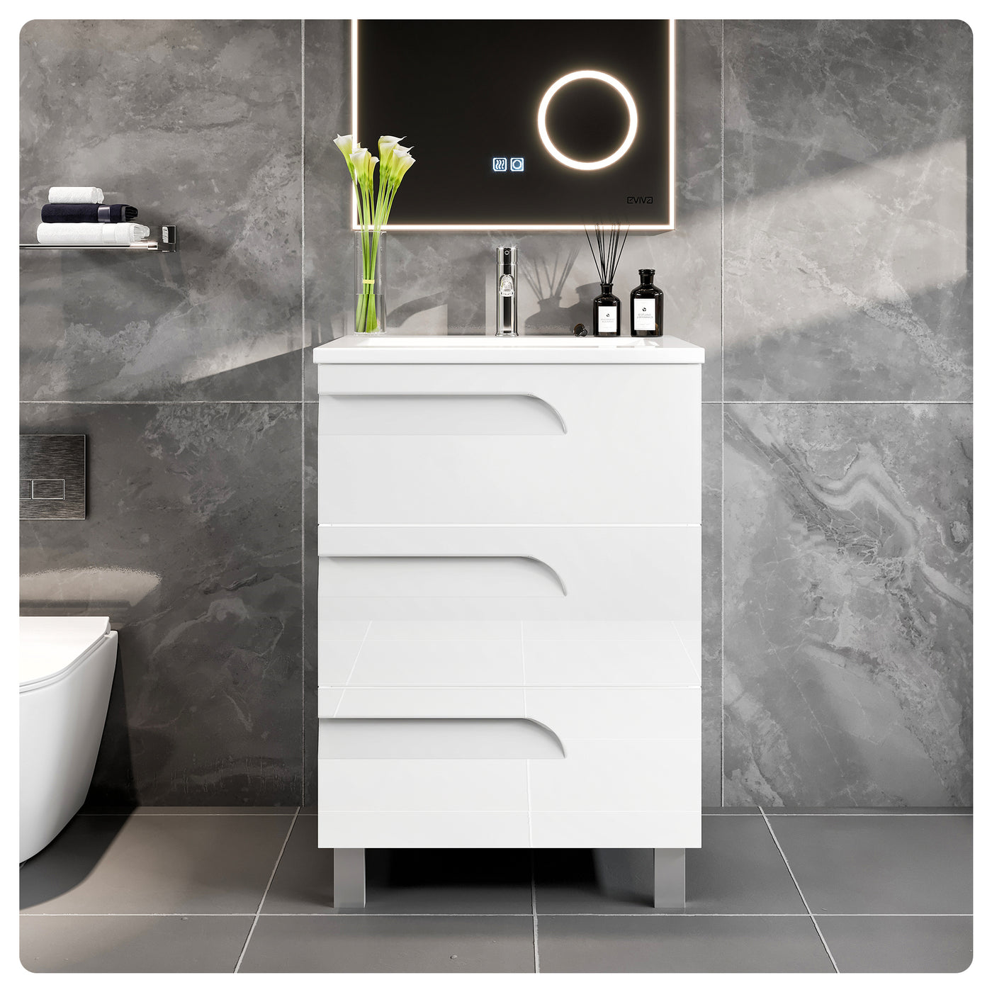 Joy 24"W x 18"D White Bathroom Vanity with White Porcelain Countertop and Integrated Sink