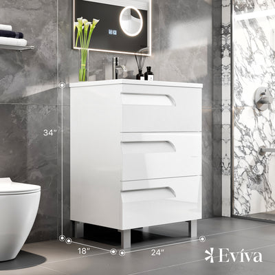 Joy 24"W x 18"D White Bathroom Vanity with White Porcelain Countertop and Integrated Sink